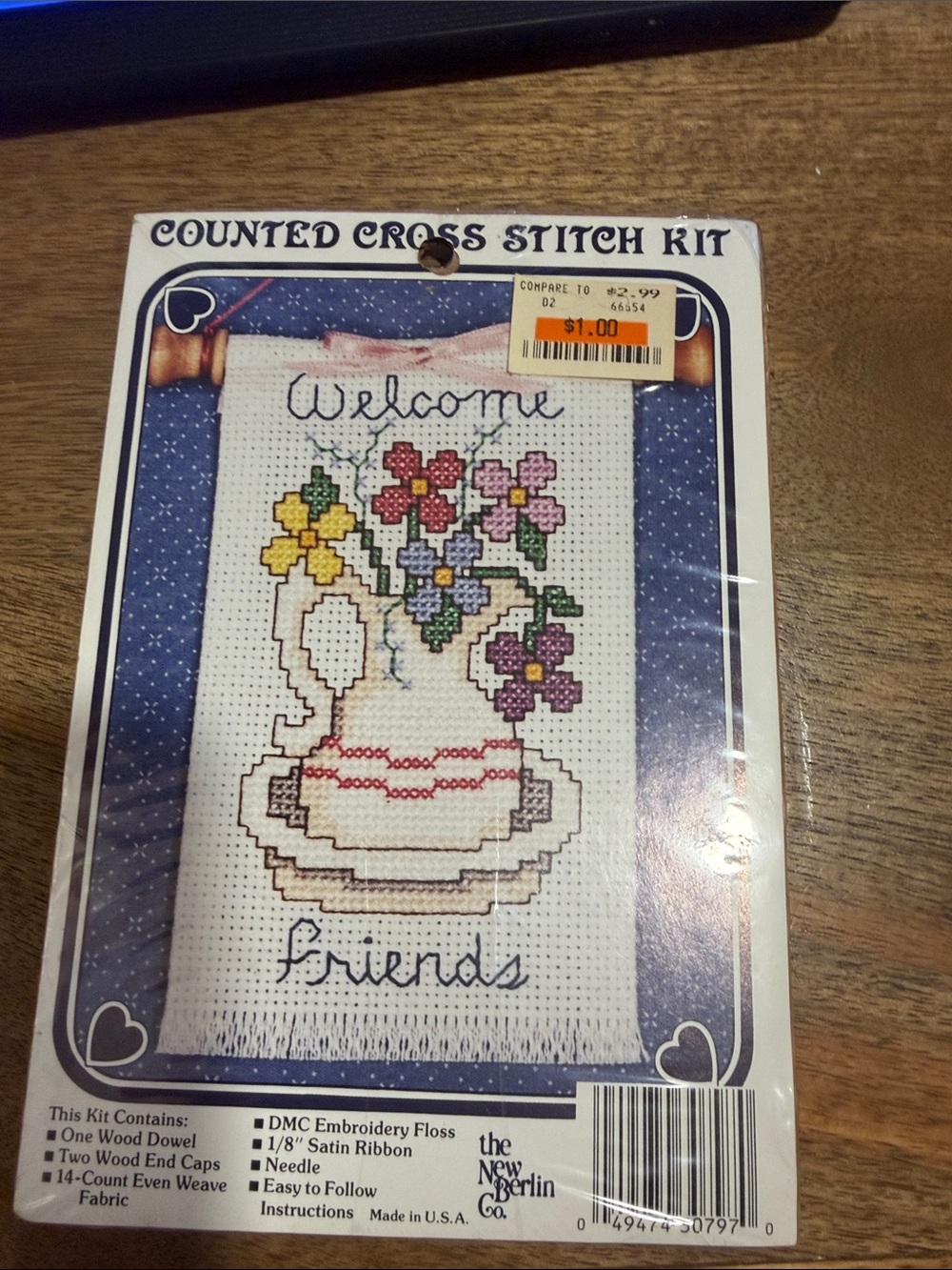 Counted Cross Stitch Kit "Welcome Friends" Floral Teacup
